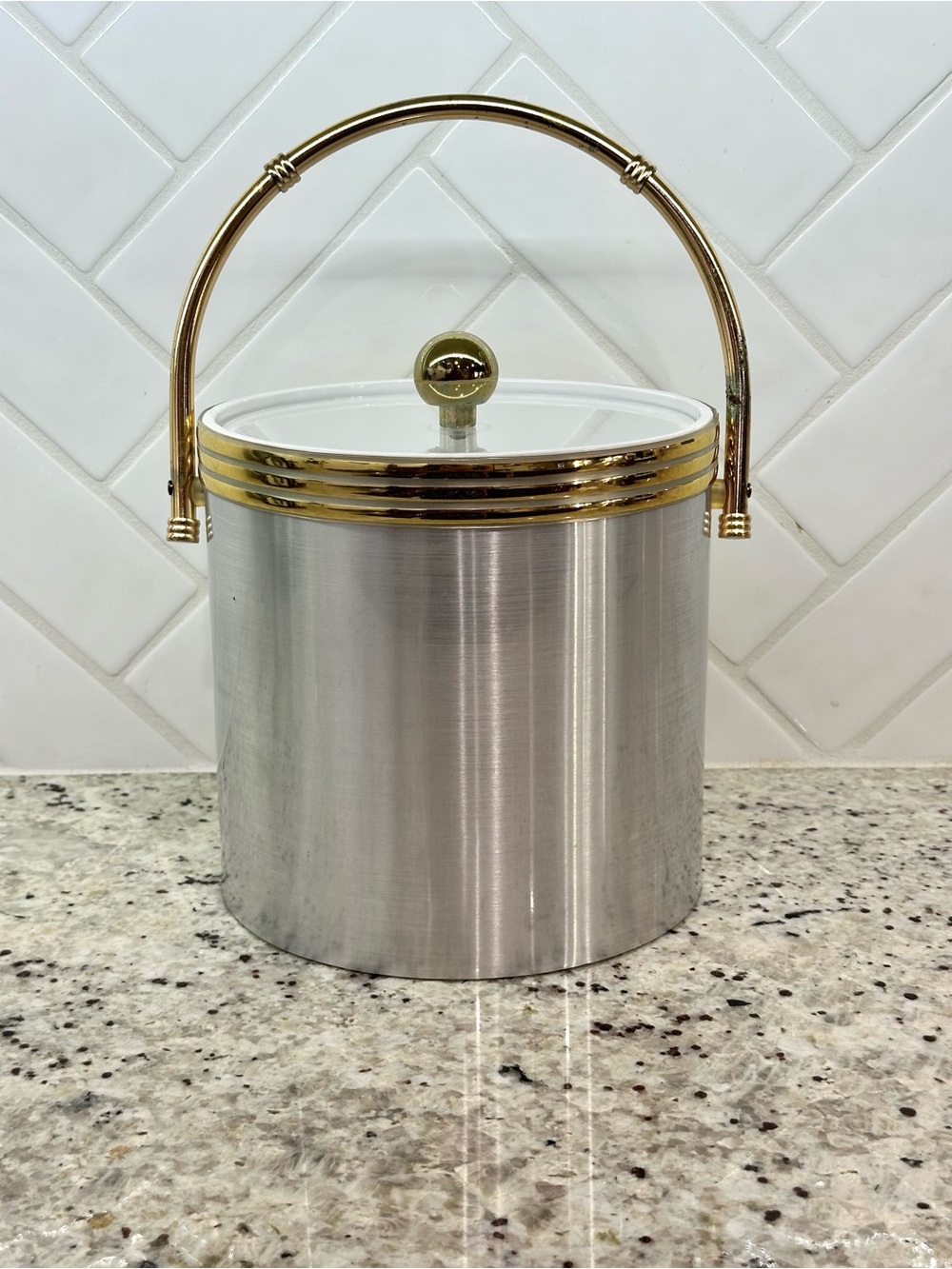 Vintage gold and silver tone insulated ice bucket